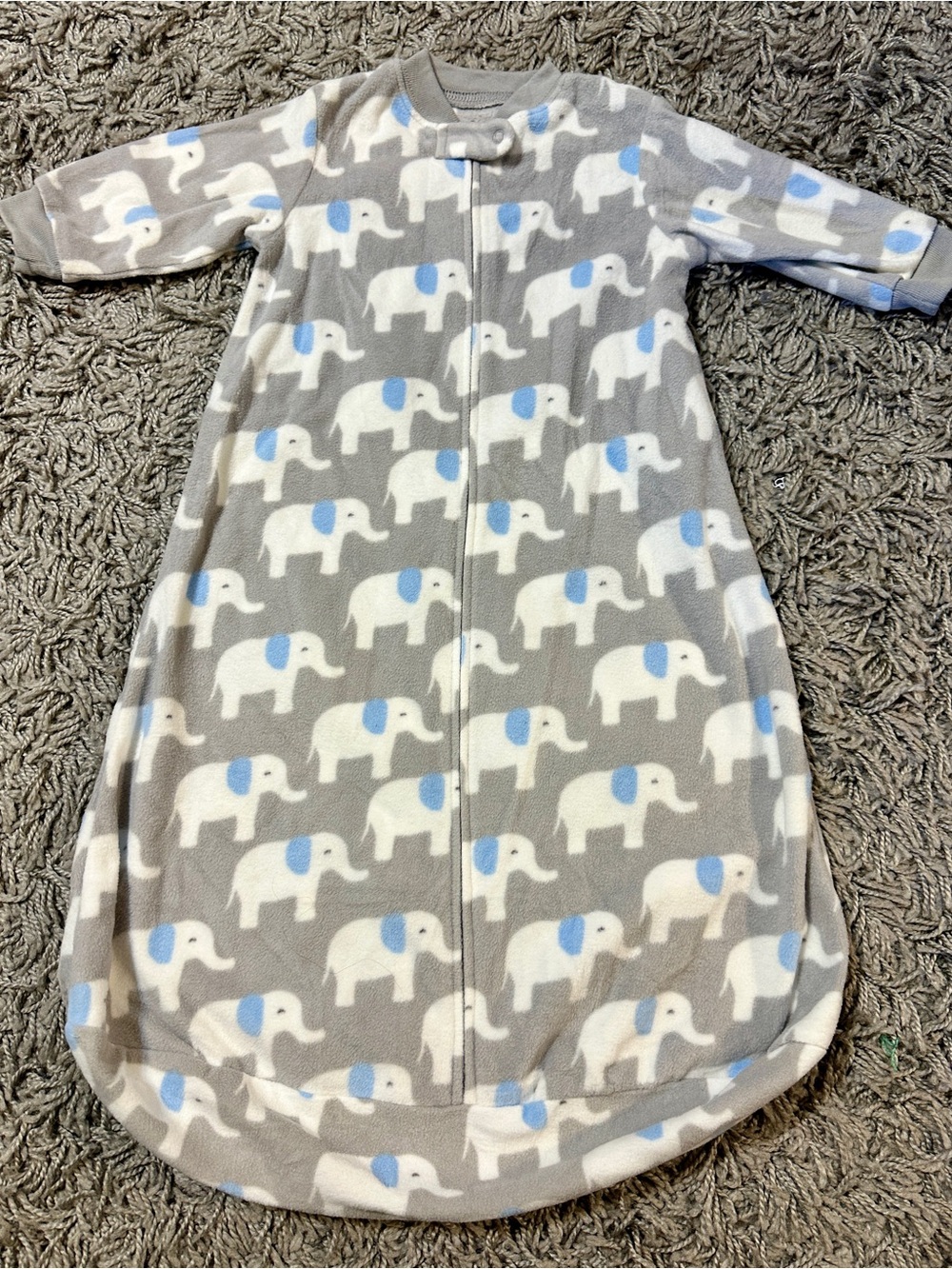 Carter's Gray Fleece Sleep Sack with White & Blue Elephant Print